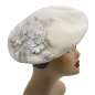 Preview: Embroidered beret with flower lace in ivory