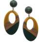 Preview: Wood & Acrylic Pendant Stud Earrings - Yellow & Brown & green