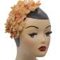 Preview: Half hat in camel/ Fascinator embroidered with cream hydrangeas