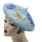 Preview: Light blue beret with embroidered flowers