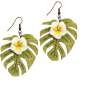 Preview: White Frangipani Flower & Monstera Leaf Earrings