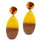 Preview: Wood & Acrylic Pendant Stud Earrings - Yellow & Brown