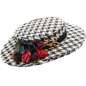 Preview: Kleiner Hut aus Wollstoff in schwarz weiß mit kleinen Blumen im Vintage Look