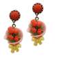 Preview: Orange tulip vintage style earrings with howlite drops and pretty flower - handmade with love.