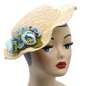 Preview: Straw hat handmade blue flowers waves