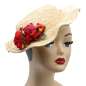 Preview: Straw hat handmade red flowers waves