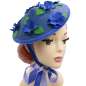 Preview: conical hat blue straw raffia nature blue flowers Asia vintage coolie hat