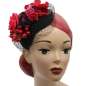 Preview: Fascinator/ Small Half Hat black, red, white flowers net