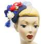 Preview: Fascinator/ Small Half Hat blue, red, white flowers net