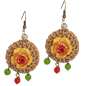Preview: Earrings with Rattan Ring, Yellow Flower & Pearls