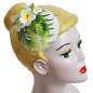 Preview: White-green fascinator with Frangipani flowers and palm leaves