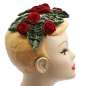 Preview: Half Hat mit roten Samtblüten und Blättern (Vintage Bandeau Hut)