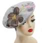 Preview: Grey beret embroidered with brown flowers