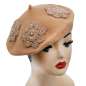 Preview: Light brown beret with crochet blossoms