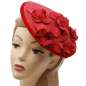 Preview: Coolie hat in red with red hydrangeas - Asian cone hat made of straw raffia.