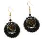 Preview: Earring with Rattan ring in black and enamel flower