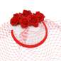 Preview: Red roses & veil on a white fascinator (birdcage)