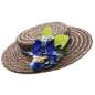 Preview: brown flat straw hat with blue flowers vintage