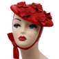 Preview: Kegelhut in Rot mit roten Hortensien - asiatischer Coolie Hut aus Stroh-Bast