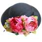 Preview: Schwarzer Hut mit rosa-roter Ansteckblume zum Wechseln