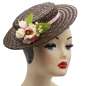 Preview: small brown straw hat with pink flowers