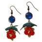 Preview: Ohrringe mit blauem Kolibri & roter Blume