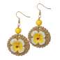 Preview: Artificial Rattan & Flower Earrings in White & Yellow