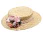 Preview: Flat straw hat & pink flower corsage - vintage style.