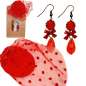 Preview: Red Set: Drop Earrings and Mini Fascinator with Veil
