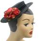 Preview: black straw boater hat red flowers