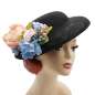 Preview: hat summer black flowers light blue pink vintage