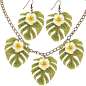 Preview: Set: White frangipani on Monstera leaf - earrings & necklace