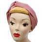 Preview: angezogen, flach gebunden: Rosa farbenes Turban Haarband mit Draht