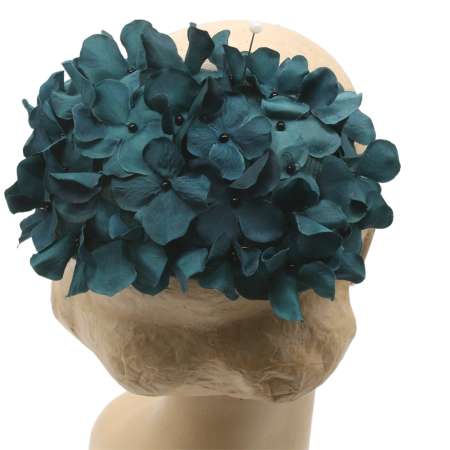half hat petrol blue flowers clip pearls embroided