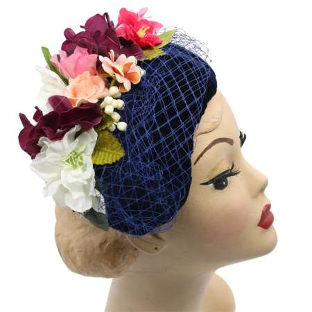 Half Hat fascintor vintage Blau SChleier