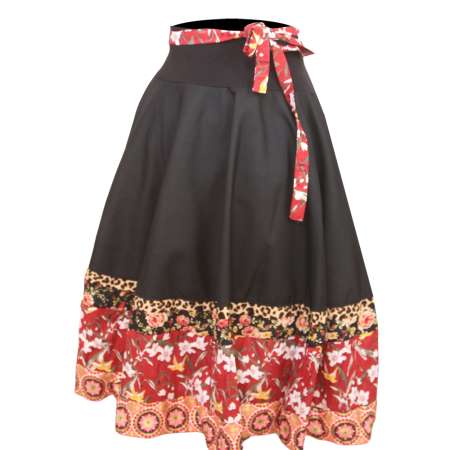 woman in swing skirt with colorful hem