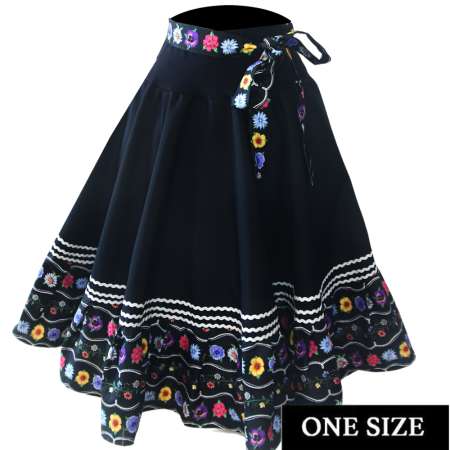 black patio swing skirt with colorful hem