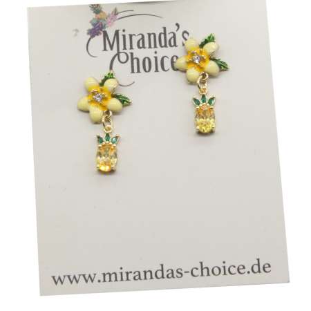 Handmade sparkling flowers earrings with yellow pineapple