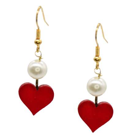 red heart earrings with pearl