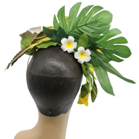 hinten: Kopfschmuck monstera frangipani Papagei tiki hawaii vintage