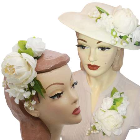 Weisser Hut mit weisser Ansteckblume zum Wechseln