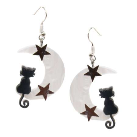earrings with moon & cats
