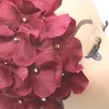fascinator bordeauxrot Blumen vintage hortensien