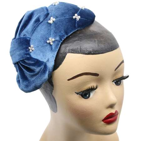 half hat in steelblue with bow vintage