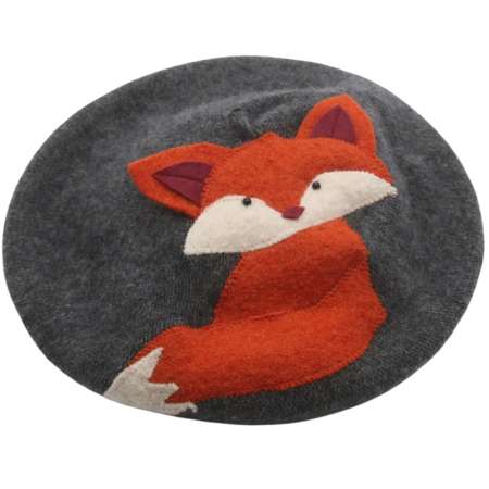 grey beret with fox