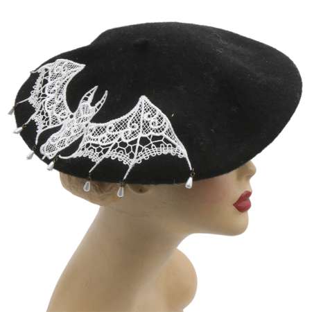 Beret in Black with bat