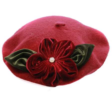 beret dark red velvet flower