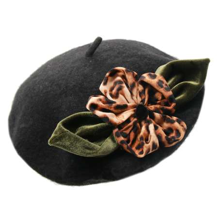 beret black leo flower vintage