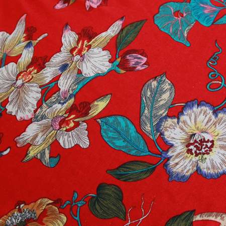 fabric red with flowers