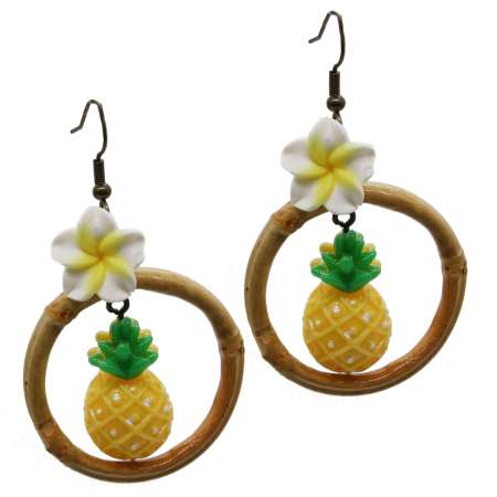 Earrings with yellow pineapple in bamboo ring